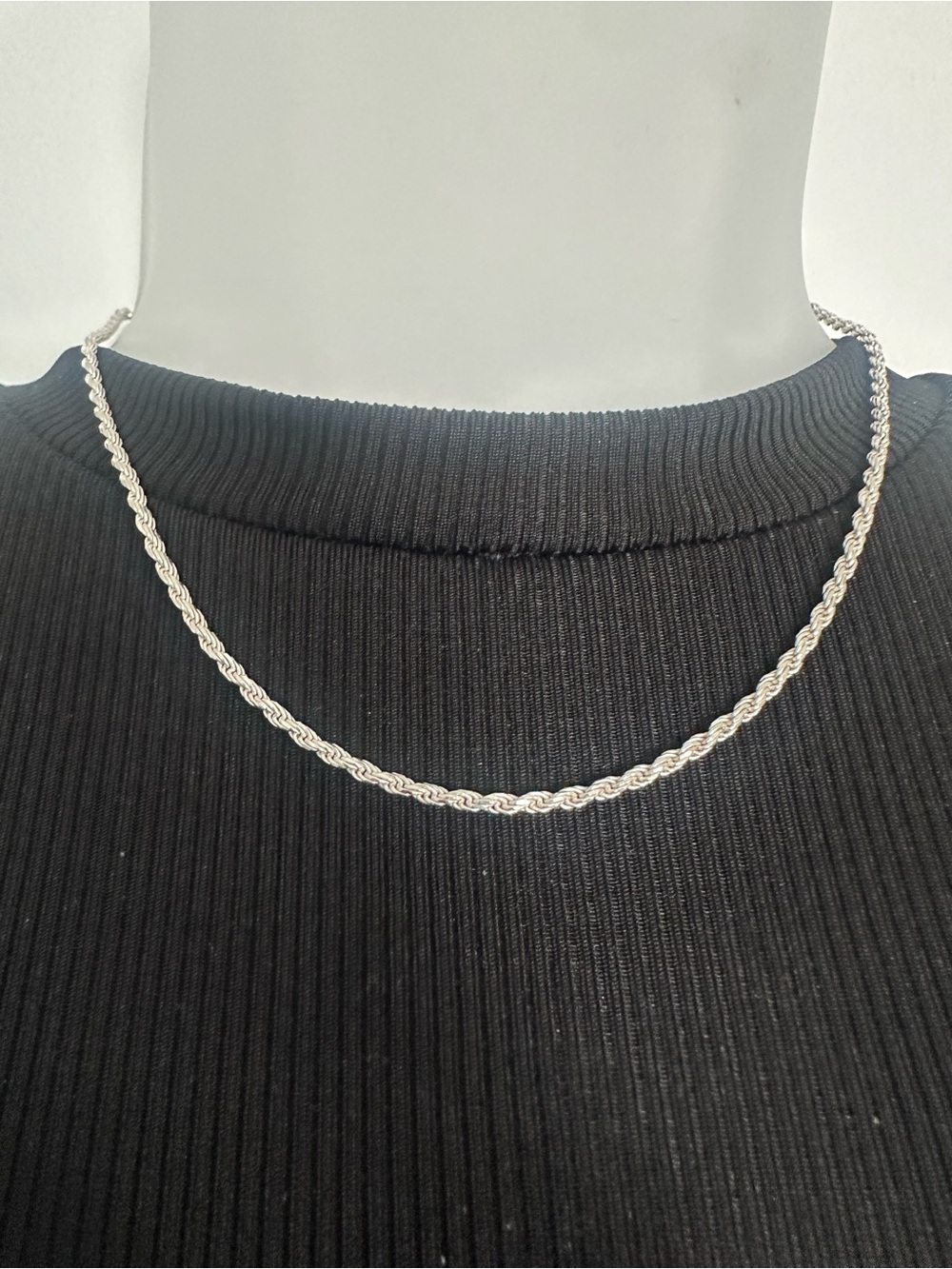 VINTAGE 925 Sterling Silver Solid Diamond Cut 16 Inch Rope Chain Necklace -